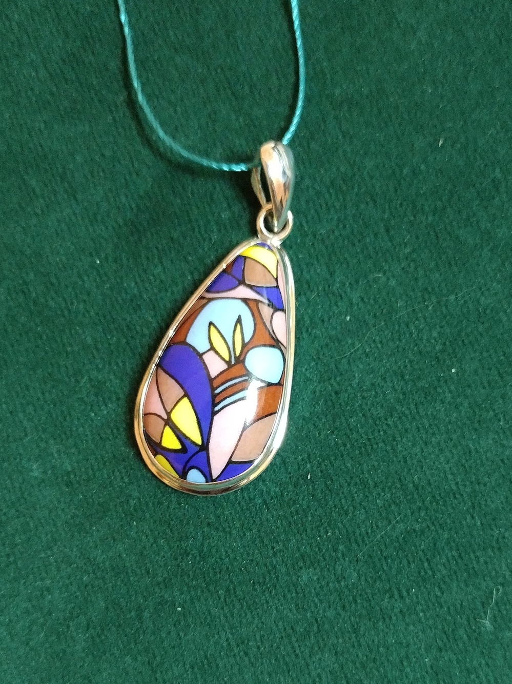 Colorful Teardrop Enamel Pendant  - Multicolor Hand-painted
